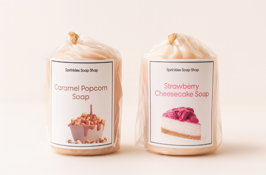 Double Dessert Soap Set – Caramel Popcorn & Strawberry Cheesecake